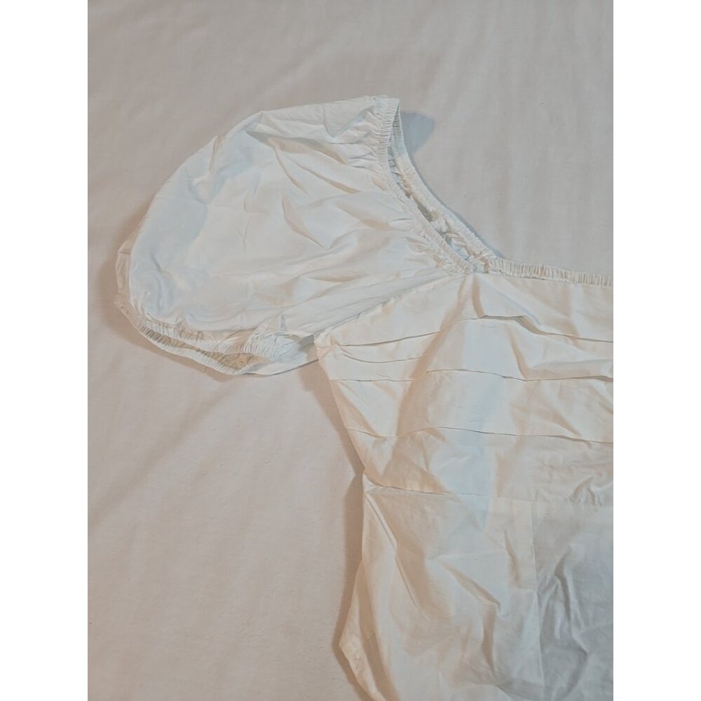 Sim & Sam Crop Top smocked White Ruffle Layered Cotton Short Puff Sleeve Size XL - Picture 8 of 16